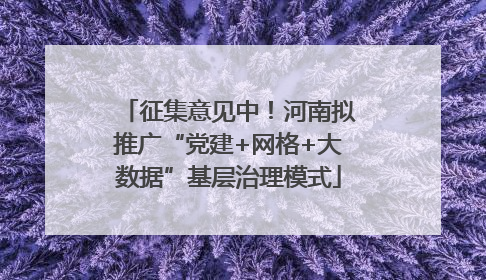 征集意见中！河南拟推广“党建+网格+大数据”基层治理模式