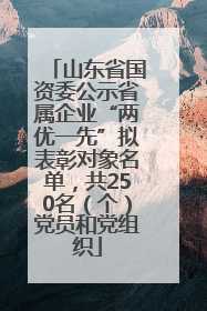山东省国资委公示省属企业“两优一先”拟表彰对象名单，共250名（个）党员和党组织